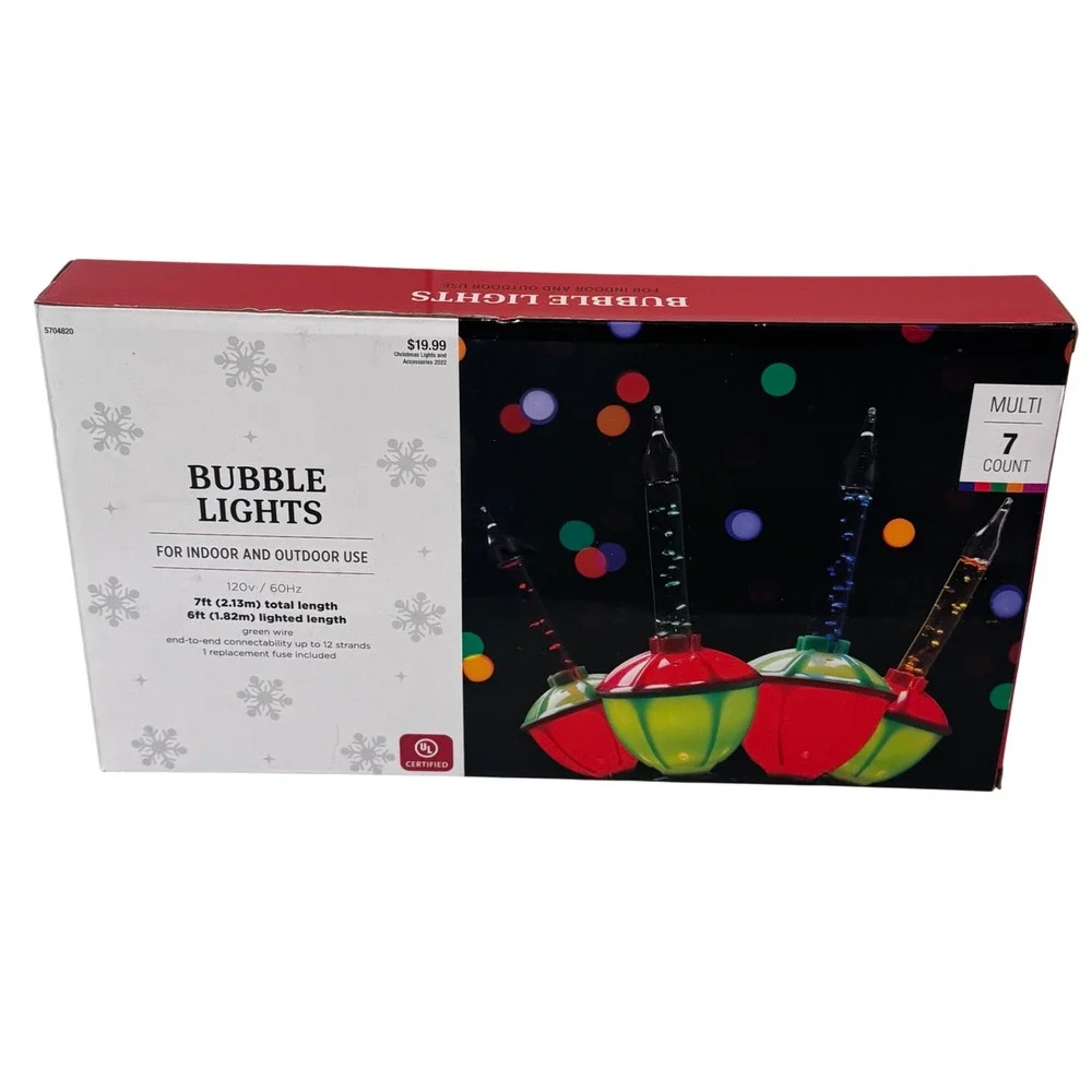Hobby Lobby 7 Count Multi Color Bubble Lights Indoor Outdoor 6ft HL9183811 NEW